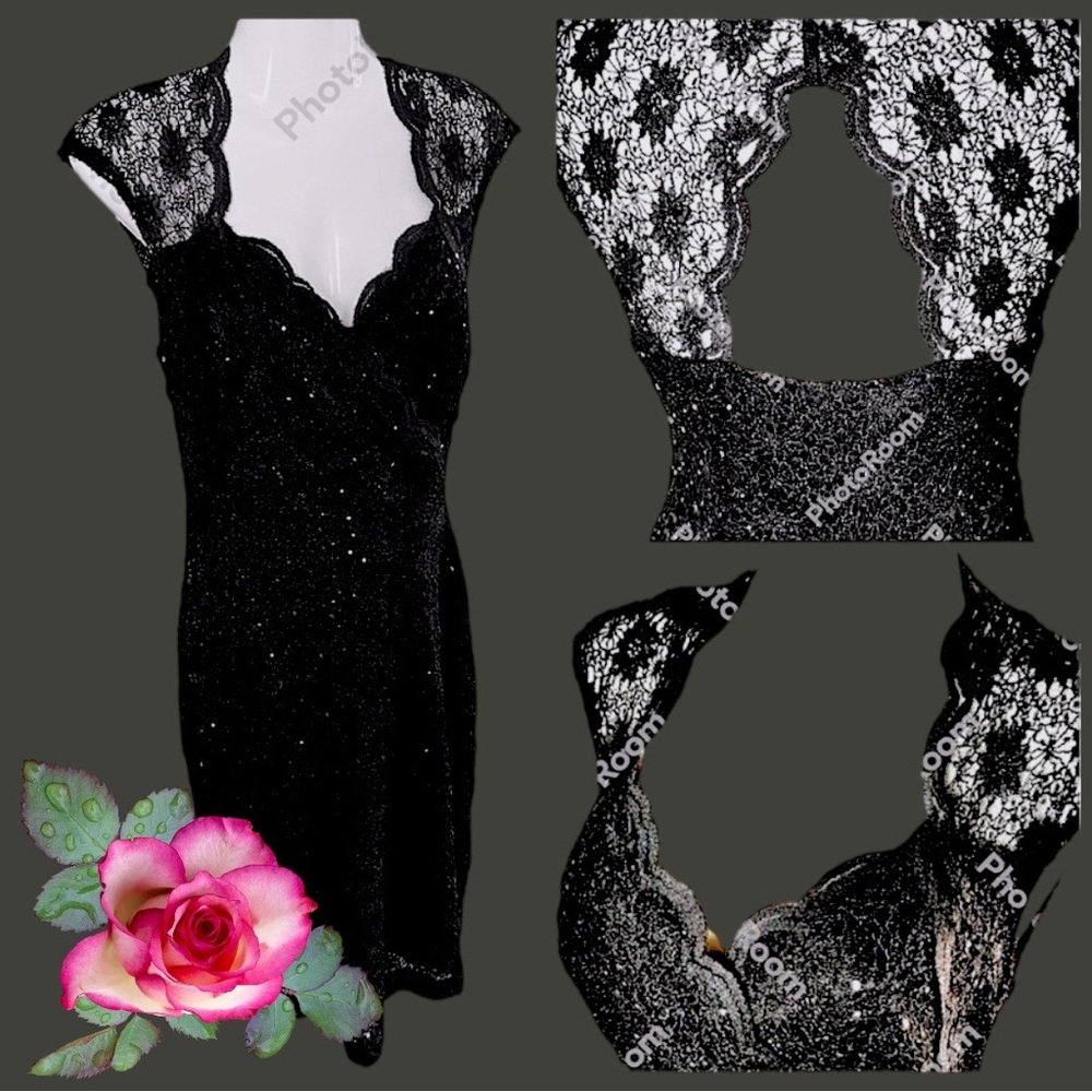 Like new!  Elegant, Sexy Black Lace Cutout Party Dress. Midi. Size 8/10 - Picture 3 of 12